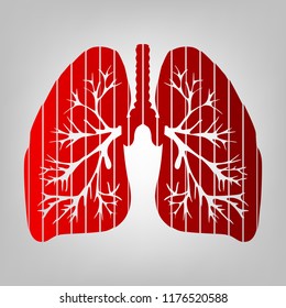 Lungs of the person. Vector. Vertically divided icon with colors from reddish gradient in gray background with light in center.