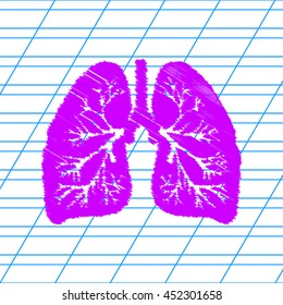 lungs of the person. Violet scribble icon with school paper.