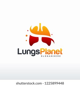 Lungs Planet logo designs concept vector, Lungs shield logo, Lungs Care logo template