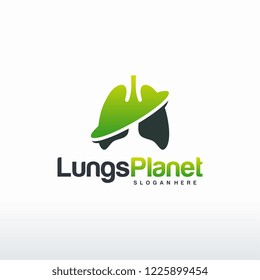 Lungs Planet logo designs concept vector, Lungs shield logo, Lungs Care logo template