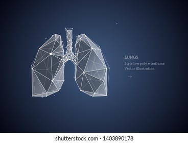 Lungs. Polygonal wireframe composition. Banner concept, the treatment of of lung diseases. Abstract illustration isolated on dark background.  Particles are connected in a geometric silhouette. 