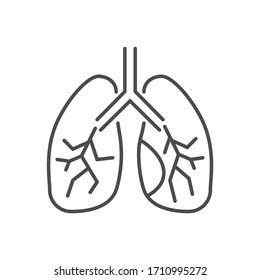 Lungs related vector thin line icon. Isolated on white background. Editable stroke. Vector illustration.