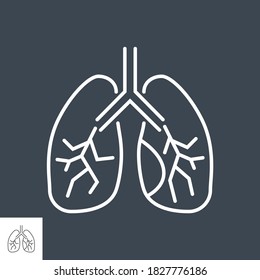 Icono de línea delgada del vector relacionado con los pulmones. Aislado sobre fondo negro. Trazo editable. Ilustración vectorial.