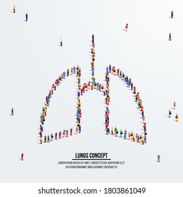 Lungs respiratory concept. A large group of people form to create a shape lung. People organ icon series. Vector illustration.