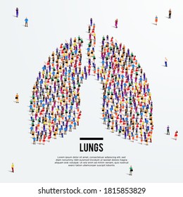 Lungs respiratory concept. Large group of people form to lung. Vector illustration.