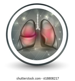 Lungs round shape icon, abstract transparent shapes and wave at the background
