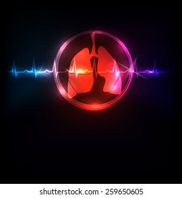 Lungs in the round shape and normal heart beat rhythm. Bright and sparkling design. 