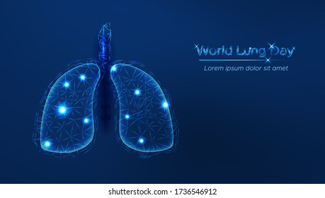 Lungs shape polygonal Symbol. Breathing, Respiratory system. Oxygen disease - cancer (asthma, tuberculosis, pneumonia). World Pneumonia Day. Lung as low poly wireframes. Flu infection futuristic style