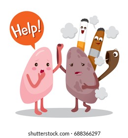 Lungs Sick From Smoke Cartoon Character Human Internal Organ, Physiology, Sickness, Medical Profession, Morphology, Body, Organs, Health