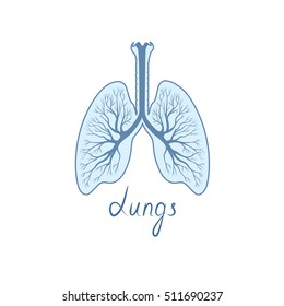 Lungs sign. Human internal organ anatomy icon with handwritten lettering