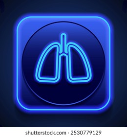 Pulmones icono simple. Diseño plano. Estilo de neón azul en el Botón. Con shadow.ai