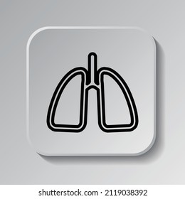 Icono simple de pulmones. Diseño plano. Icono negro en botón cuadrado con sombra. Fondo gris.ai