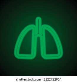Lungs simple icon. Flat desing. Green neon on black background with green light.ai