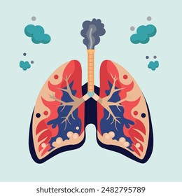 Lungs of a smoker. Dangers of smoking for men and women. Risk of disease. Do not smoke. World No Tobacco Day. Air pollution. Vector illustration. Healthcare poster, placard or banner template