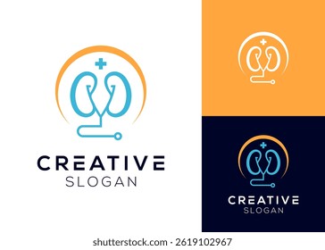 Lungs with stethoscope and cross logo design for health and internal organs