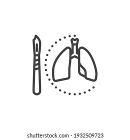 Lungs surgery line icon. linear style sign for mobile concept and web design. Human lungs and scalpel outline vector icon. Symbol, logo illustration. Vector graphics