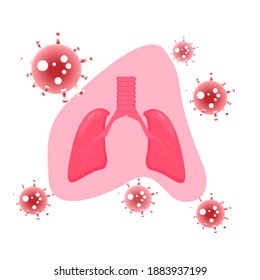 Lungs surrounded by bacterial viruses in vector illustration
