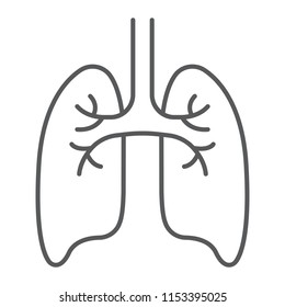 Lungs thin line icon, anatomy and biology, pulmonology sign, vector graphics, a linear pattern on a white background, eps 10.