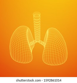 Lungs with trachea bronchi internal organ human. Pulmonology medicine science technology concept. Wireframe low poly mesh vector illustration
