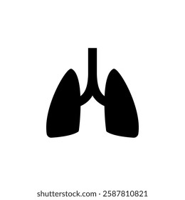 Lungs and Trachea, Human Respiratory Organ Solid Flat Vector Icon Isolated on White Background.