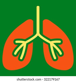 Lungs vector icon. Style is bicolor flat symbol, orange and yellow colors, rounded angles, green background.