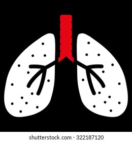 Lungs vector icon. Style is bicolor flat symbol, red and white colors, rounded angles, black background.