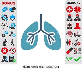 Lungs vector icon. Style is bicolor flat symbol, cyan and blue colors, rounded angles, white background.