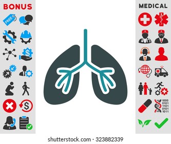 Lungs vector icon. Style is bicolor flat symbol, soft blue colors, rounded angles, white background.