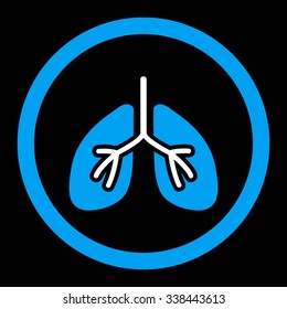 Lungs vector icon. Style is bicolor flat rounded symbol, blue and white colors, rounded angles, black background.