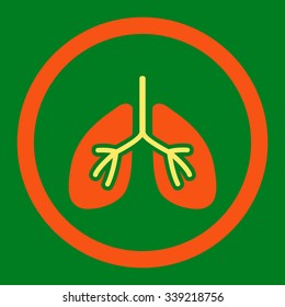 Lungs vector icon. Style is bicolor flat rounded symbol, orange and yellow colors, rounded angles, green background.