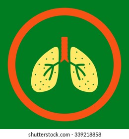 Lungs vector icon. Style is bicolor flat rounded symbol, orange and yellow colors, rounded angles, green background.
