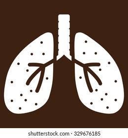 Lungs vector icon. Style is flat symbol, white color, rounded angles, brown background.