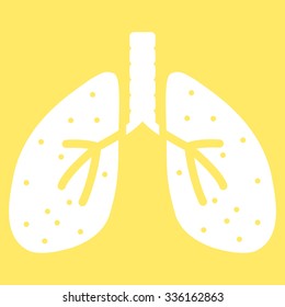 Lungs vector icon. Style is flat symbol, white color, rounded angles, yellow background.