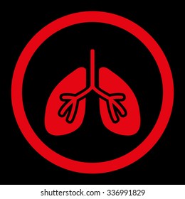 Lungs vector icon. Style is flat rounded symbol, red color, rounded angles, black background.