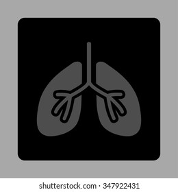 Lungs vector icon. Style is flat rounded square button, gray and black colors, silver background.