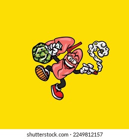 lungs vector smoking joint hold nug weed cartoon