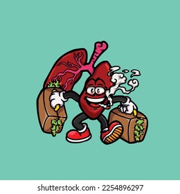lungs vector smoking joint hold nug weed cartoon