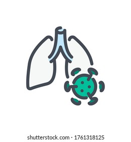 Lungs with Virus color line icon. Pneumonia vector outline colorful sign.