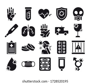 Lungen- und Virensymbol auf weißem Hintergrund, Silhouette-Stil, Vektor-Illustration
