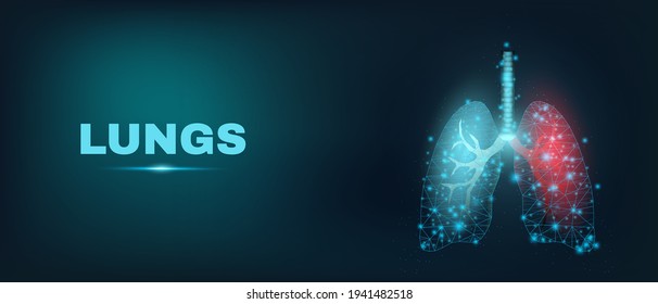 Lungs. World Asthma Day concept. Banner template with glowing low poly. Futuristic modern abstract. Isolated on dark background. Vector illustration.