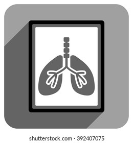 Lungs X-Ray Photo long shadow vector icon. Style is a flat lungs x-ray photo iconic symbol on a gray square background.
