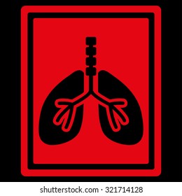 Lungs X-Ray Photo vector icon. Style is flat symbol, red color, rounded angles, black background.
