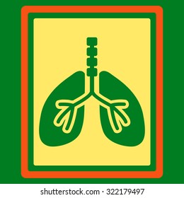 Lungs X-Ray Photo vector icon. Style is bicolor flat symbol, orange and yellow colors, rounded angles, green background.
