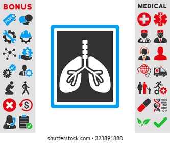 Lungs X-Ray Photo vector icon. Style is bicolor flat symbol, blue and gray colors, rounded angles, white background.