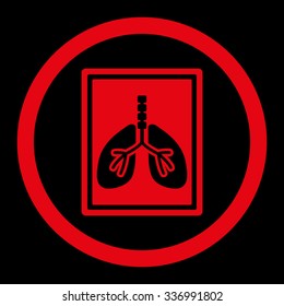 Lungs X-Ray Photo vector icon. Style is flat rounded symbol, red color, rounded angles, black background.
