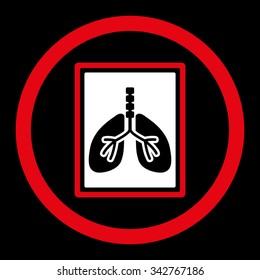 Lungs X-Ray Photo vector icon. Style is bicolor flat rounded symbol, red and white colors, rounded angles, black background.