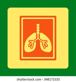 Lungs X-Ray Photo vector icon. Style is flat rounded square button, orange and yellow colors, green background.