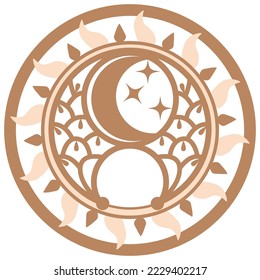 Lunnitsa, an ancient Slavic symbol, decorated with Scandinavian patterns. Beige fashion design.