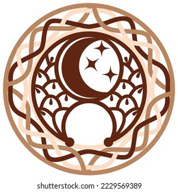 Lunnitsa, an ancient Slavic symbol, decorated with Scandinavian patterns. Beige fashion design.