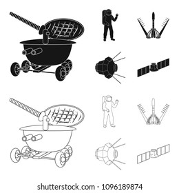 Lunokhod, space suit, rocket launch, artificial Earth satellite. Space technology set collection icons in black,outline style vector symbol stock illustration web.